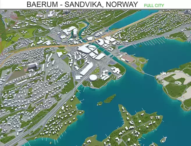 Baerum Sandvika Norway 10km Low-poly 3D model