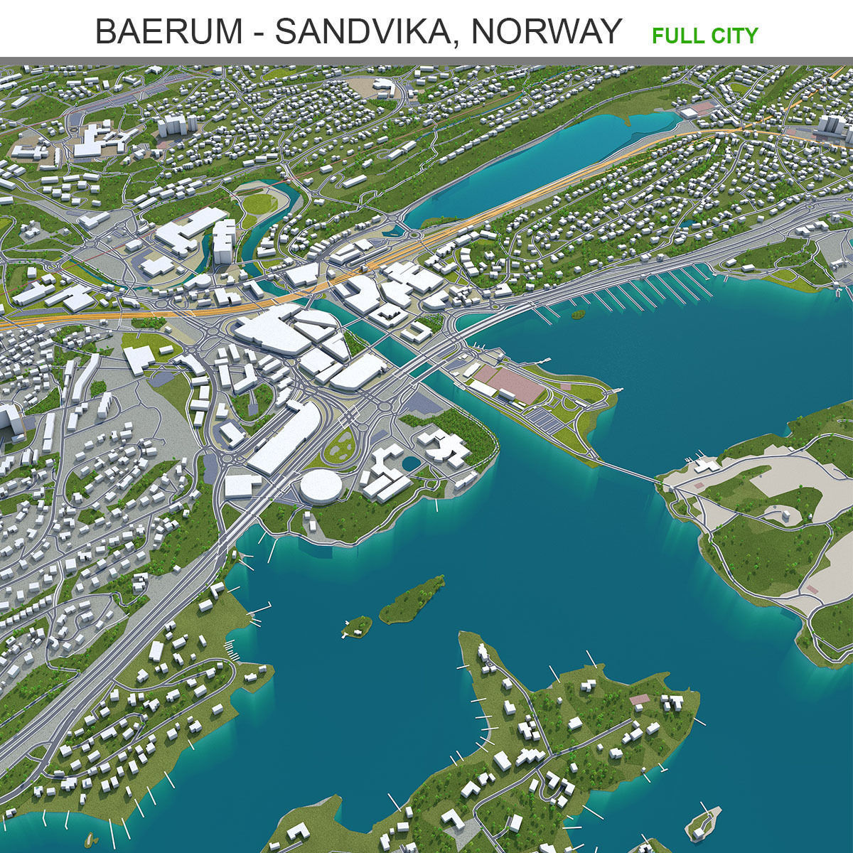 Baerum Sandvika Norway 10km Low-poly 3D model_17