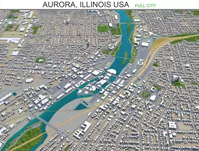 Aurora Illinois USA 40km Low-poly 3D model