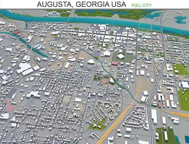 Augusta Georgia USA 60km Low-poly 3D model