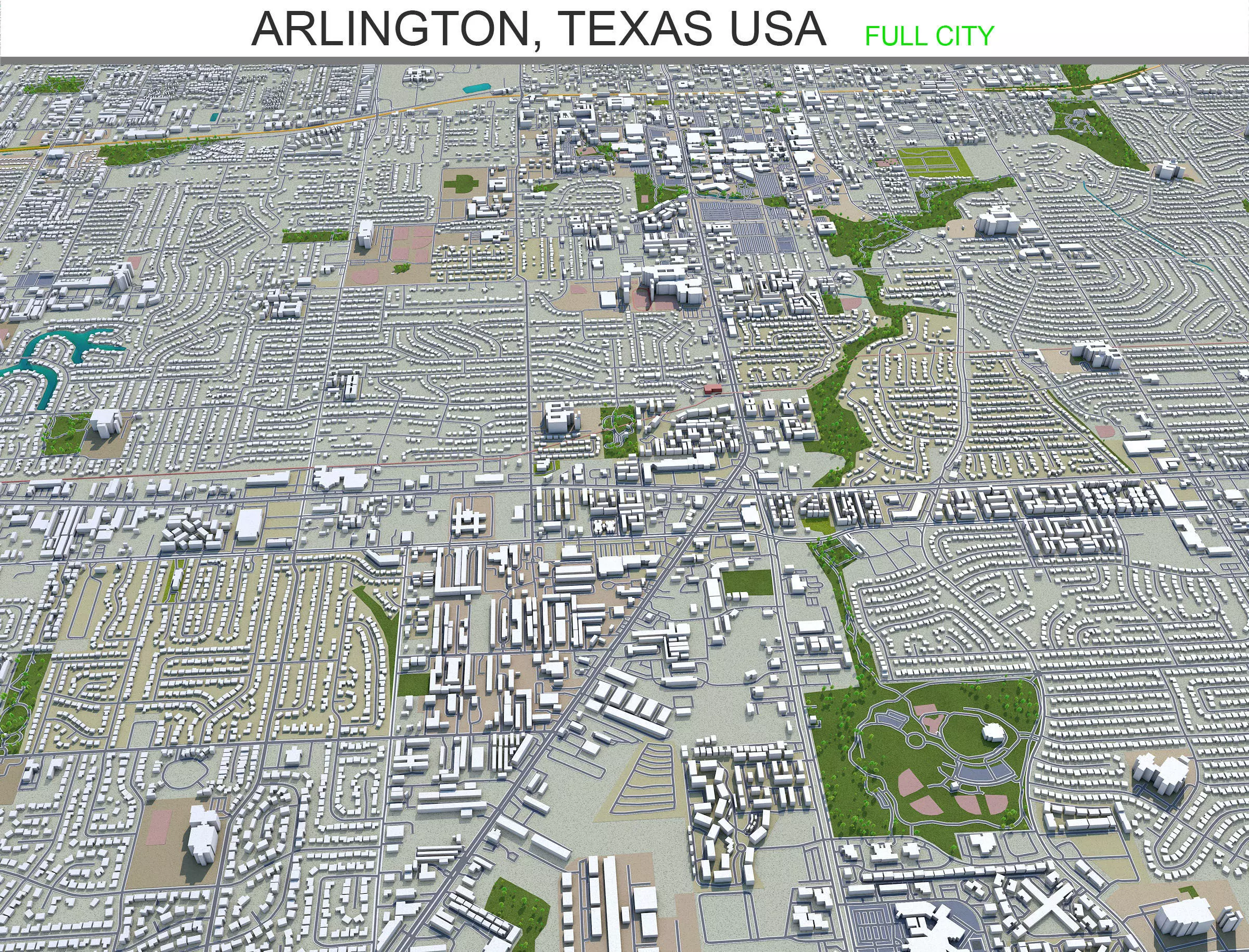 Arlington Texas USA 40km Low-poly 3D model
