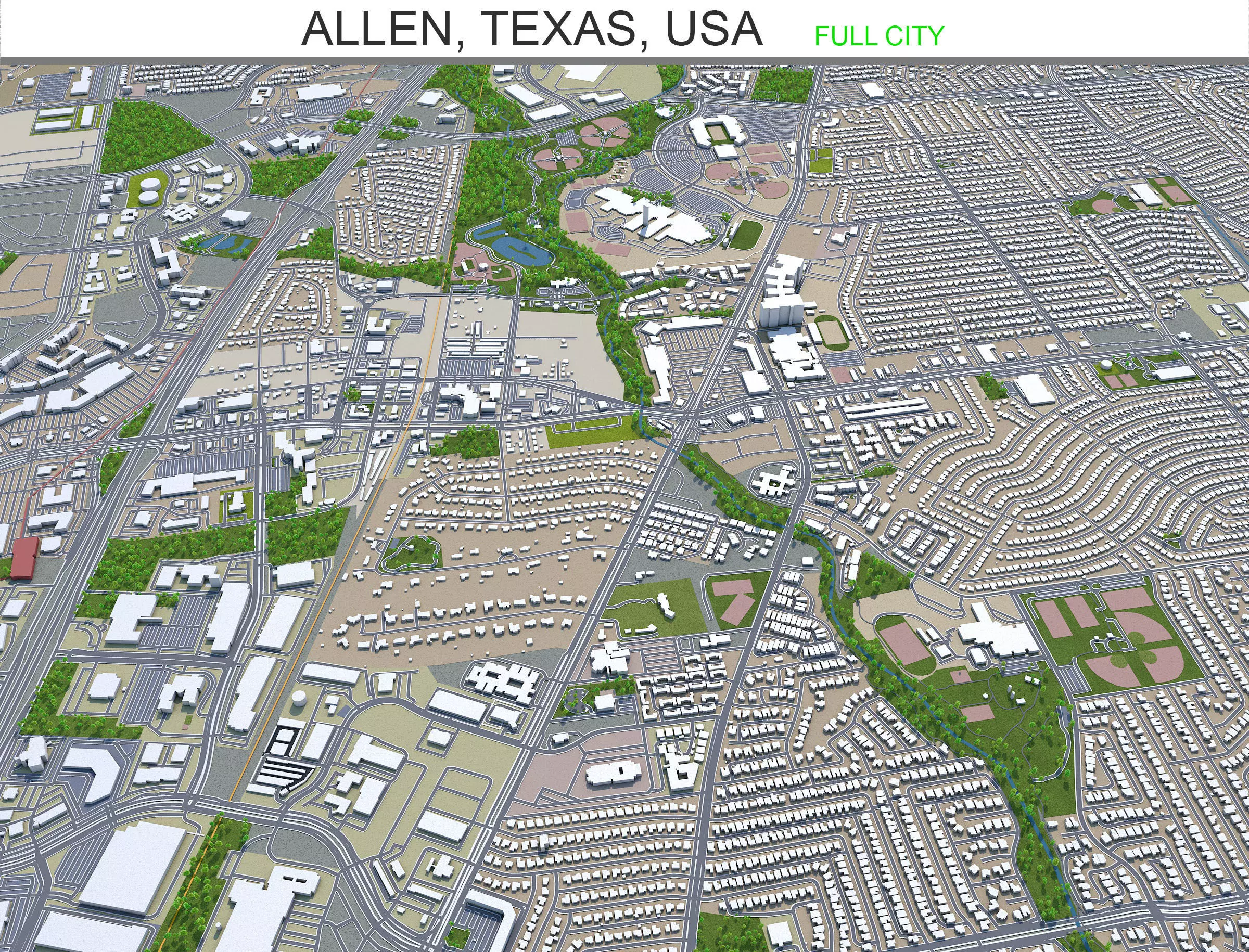 Allen Texas USA 20km Low-poly 3D model