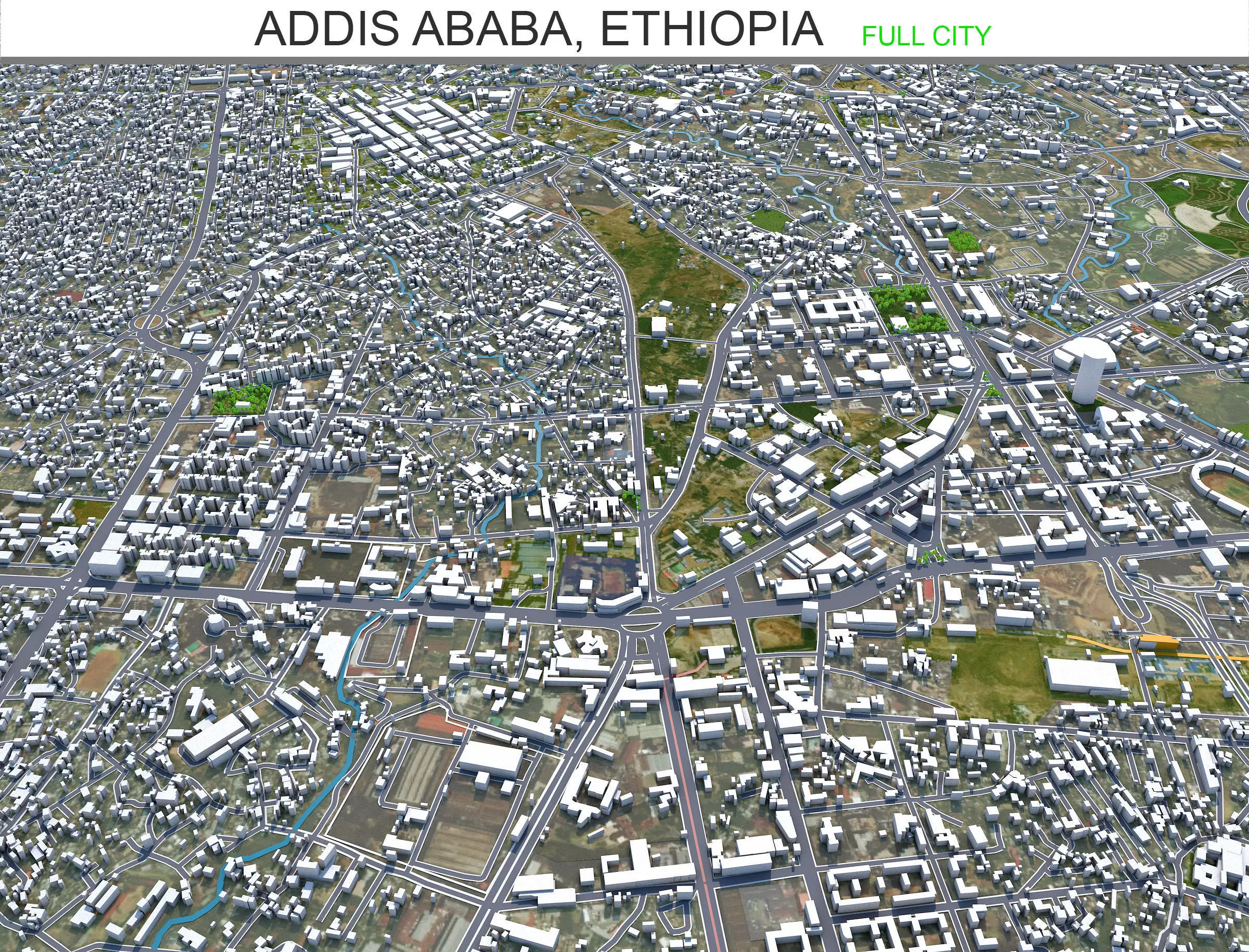 Addis Ababa Ethiopia 60km Low-poly 3D model