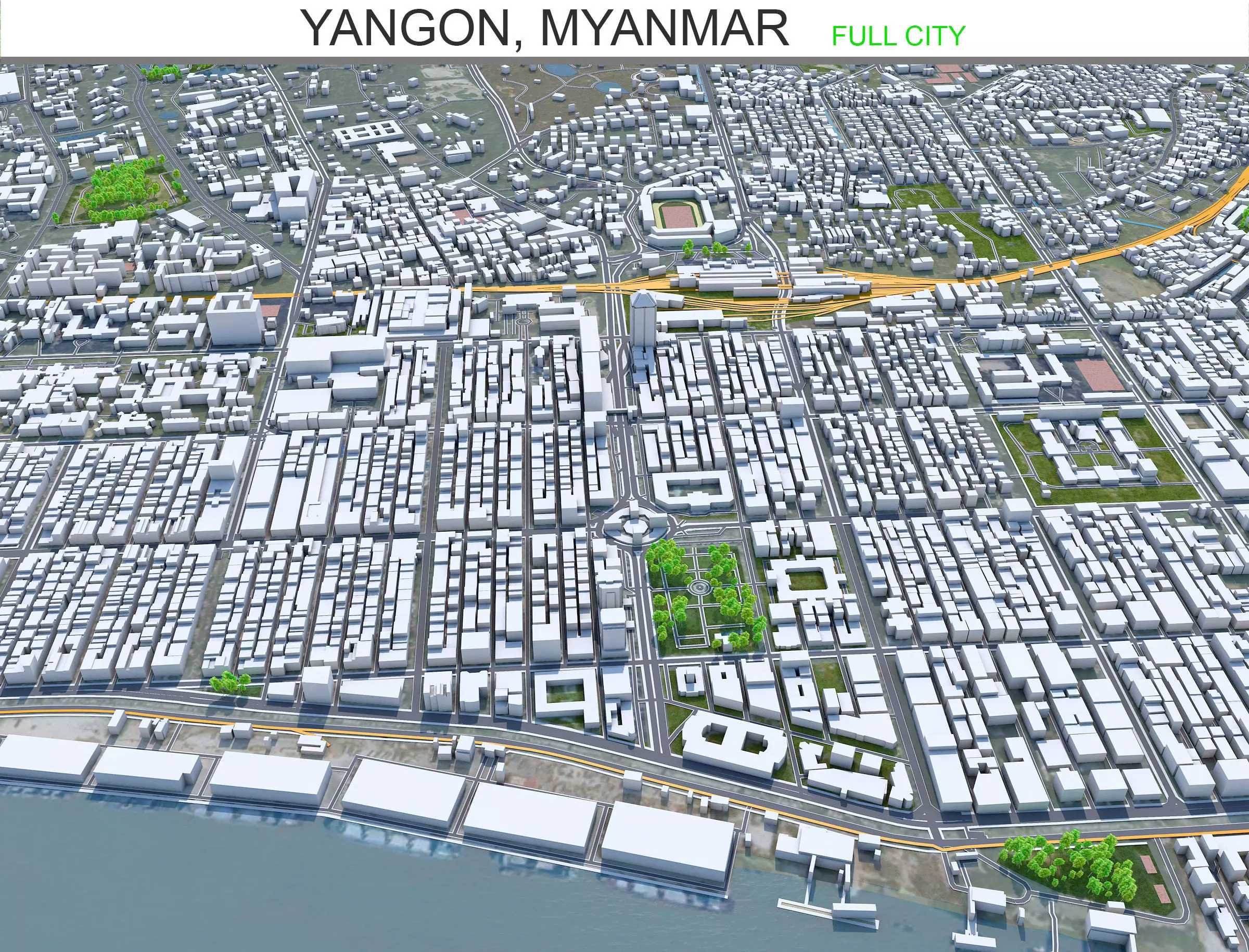 Yangon City Myanmar Low-poly 3D model
