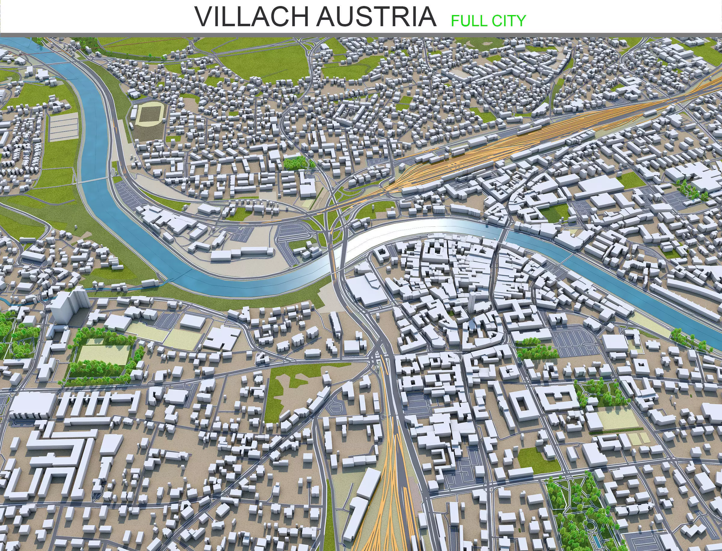 Villach Austria 40km Low-poly 3D model