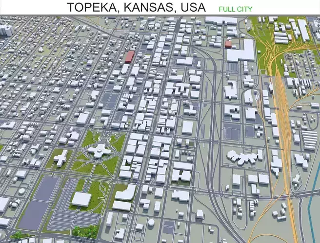 Topeka Kansas USA 30km Low-poly 3D model