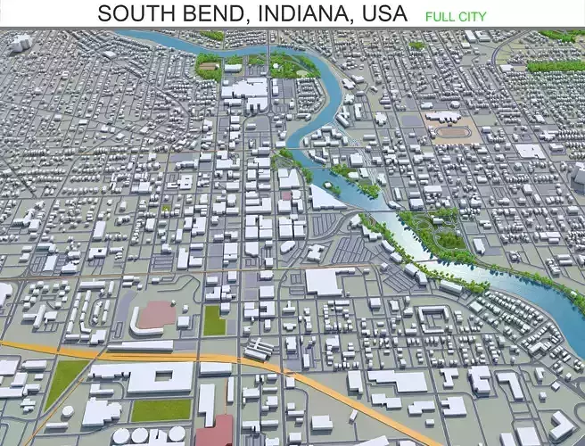 South Bend Indiana USA 25km Low-poly 3D model
