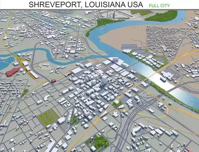 Shreveport Louisiana USA 40km Low-poly 3D model