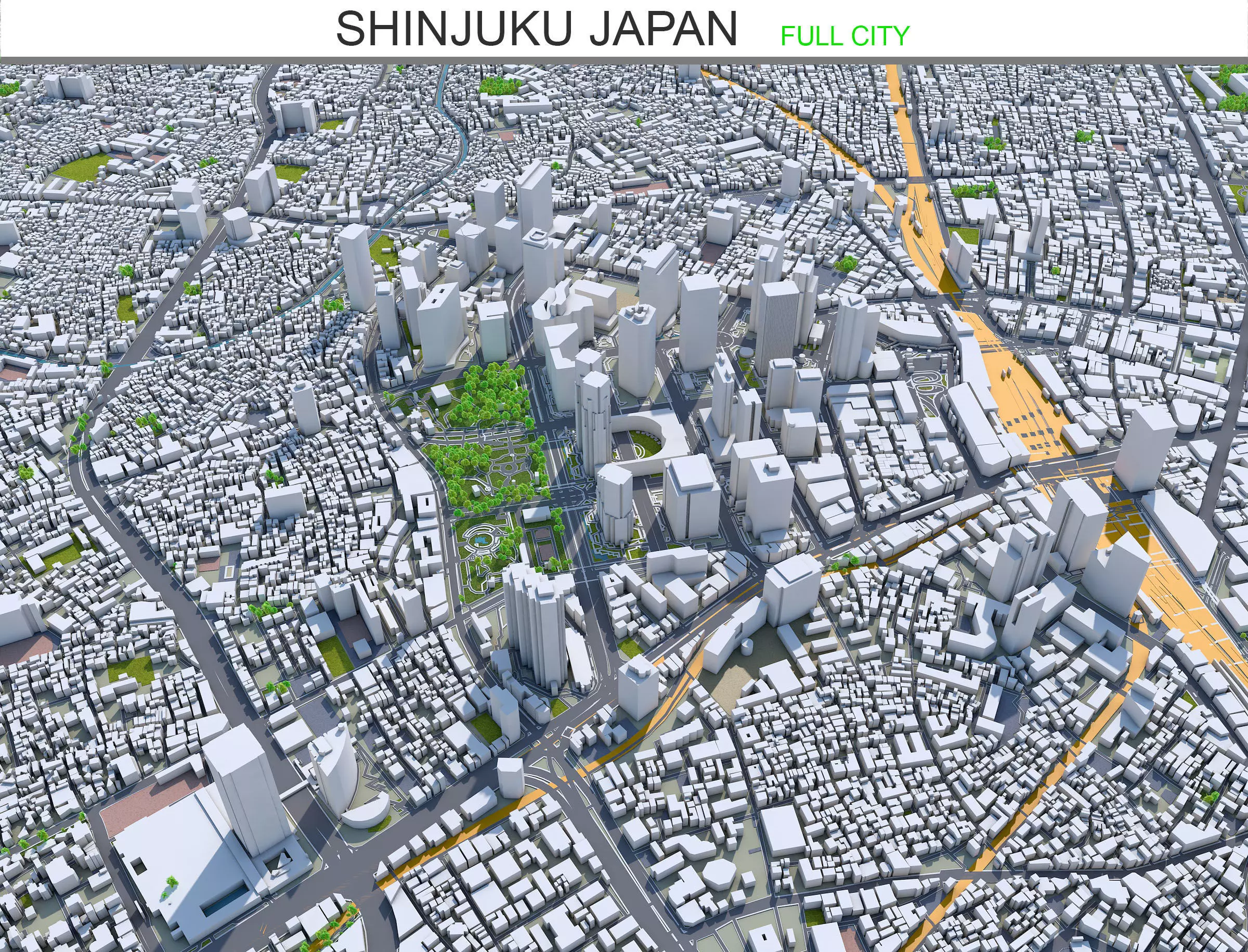 Shinjuku Japan 20km Low-poly 3D model_0