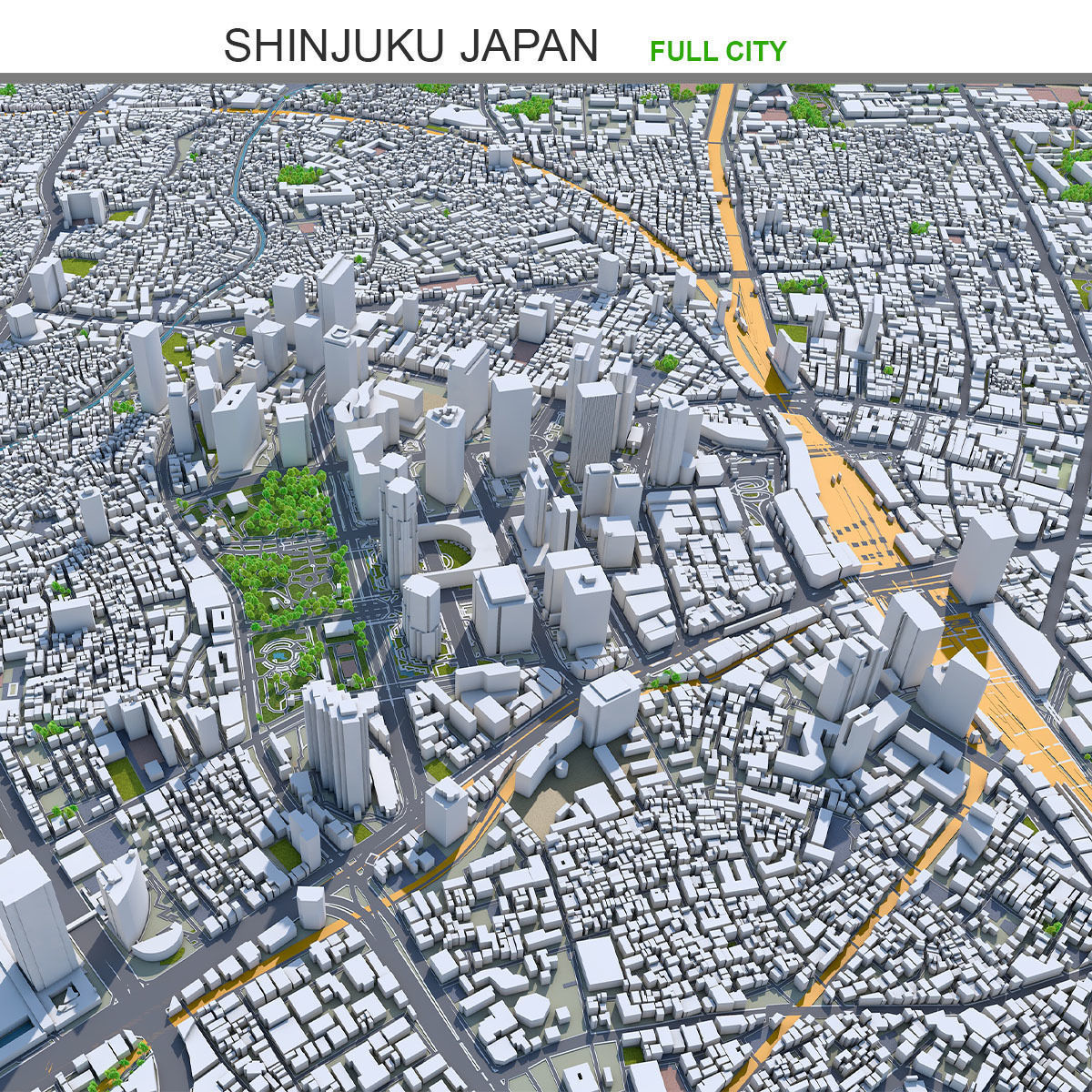 Shinjuku Japan 20km Low-poly 3D model_12
