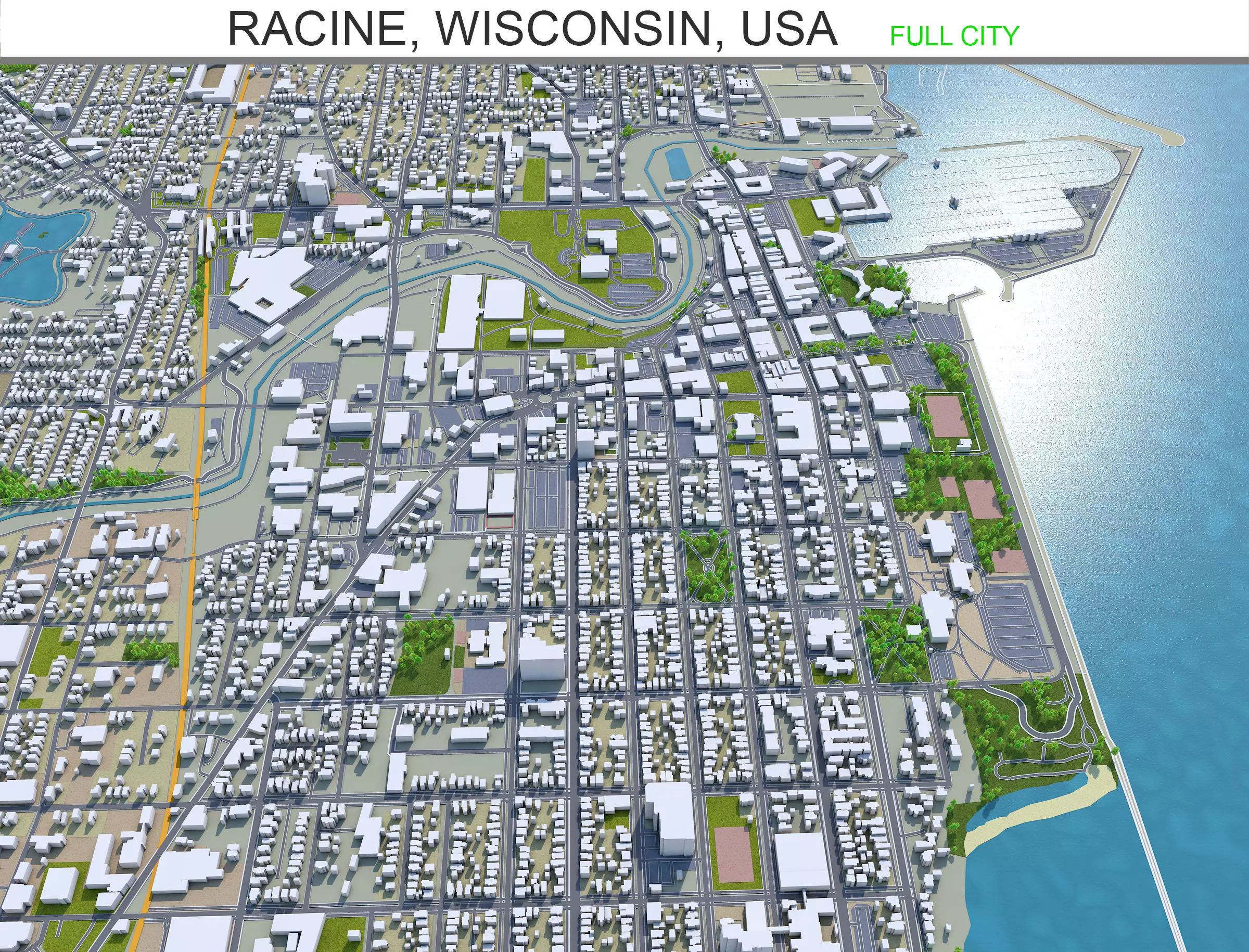 Racine Wisconsin USA 20km Low-poly 3D model_0