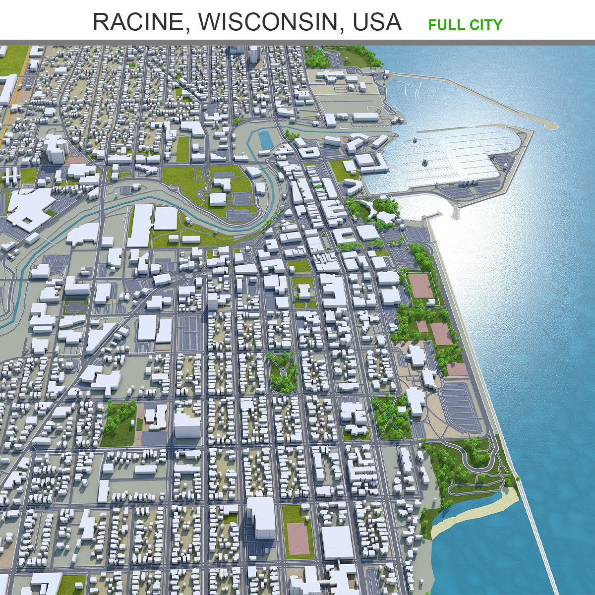 Racine Wisconsin USA 20km Low-poly 3D model_9