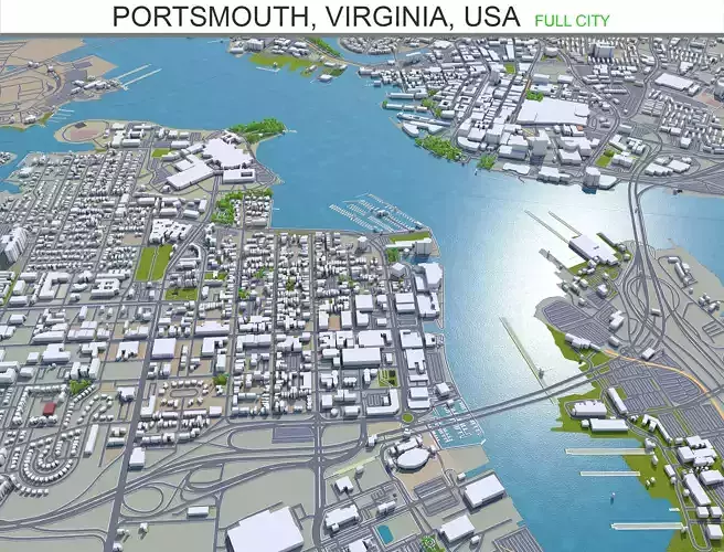 Portsmouth Virginia USA 25km Low-poly 3D model