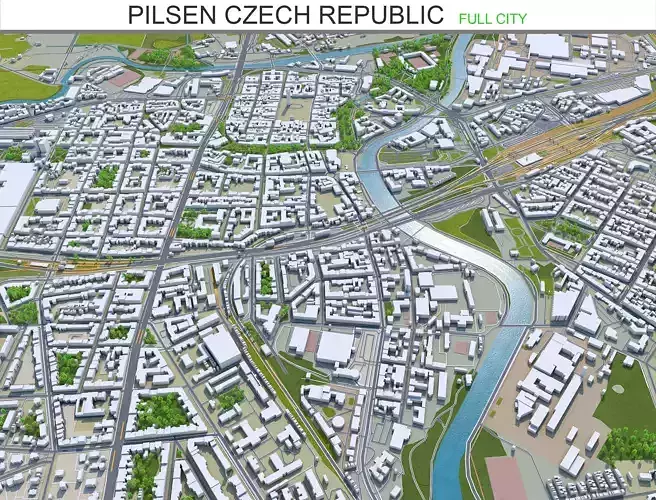 Pilsen Czech Republic 30km Low-poly 3D model