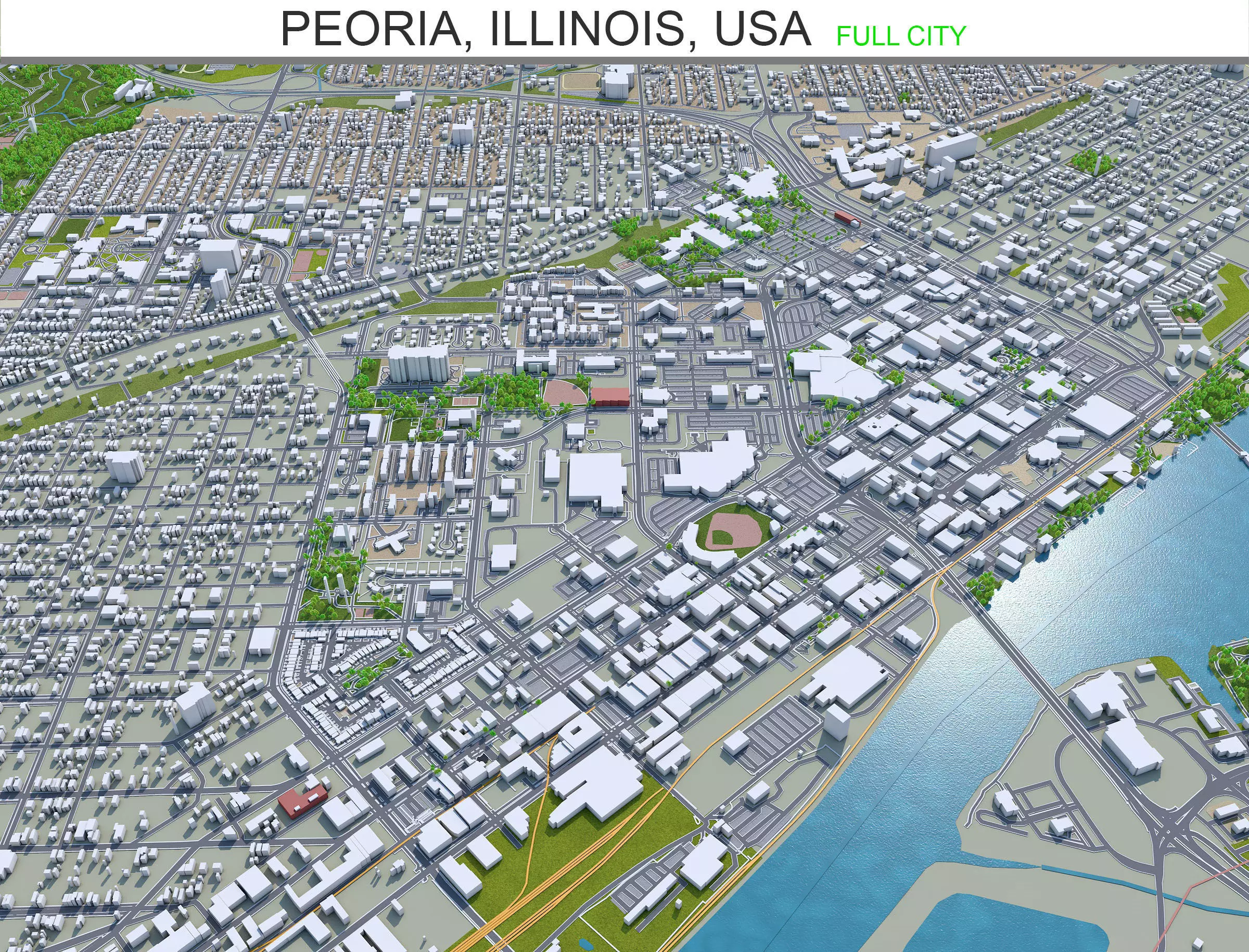 Peoria Illinois USA 40km Low-poly 3D model