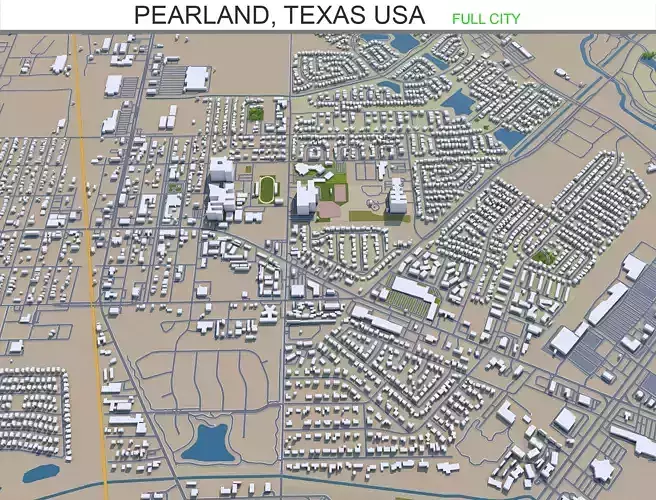 Pearland Texas USA 30km Low-poly 3D model