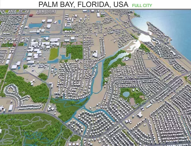 Palm Bay Florida USA 30km Low-poly 3D model