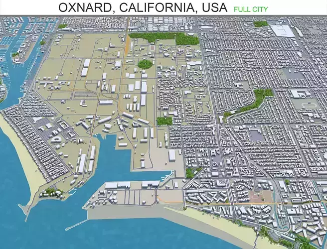 Oxnard California USA 30km Low-poly 3D model