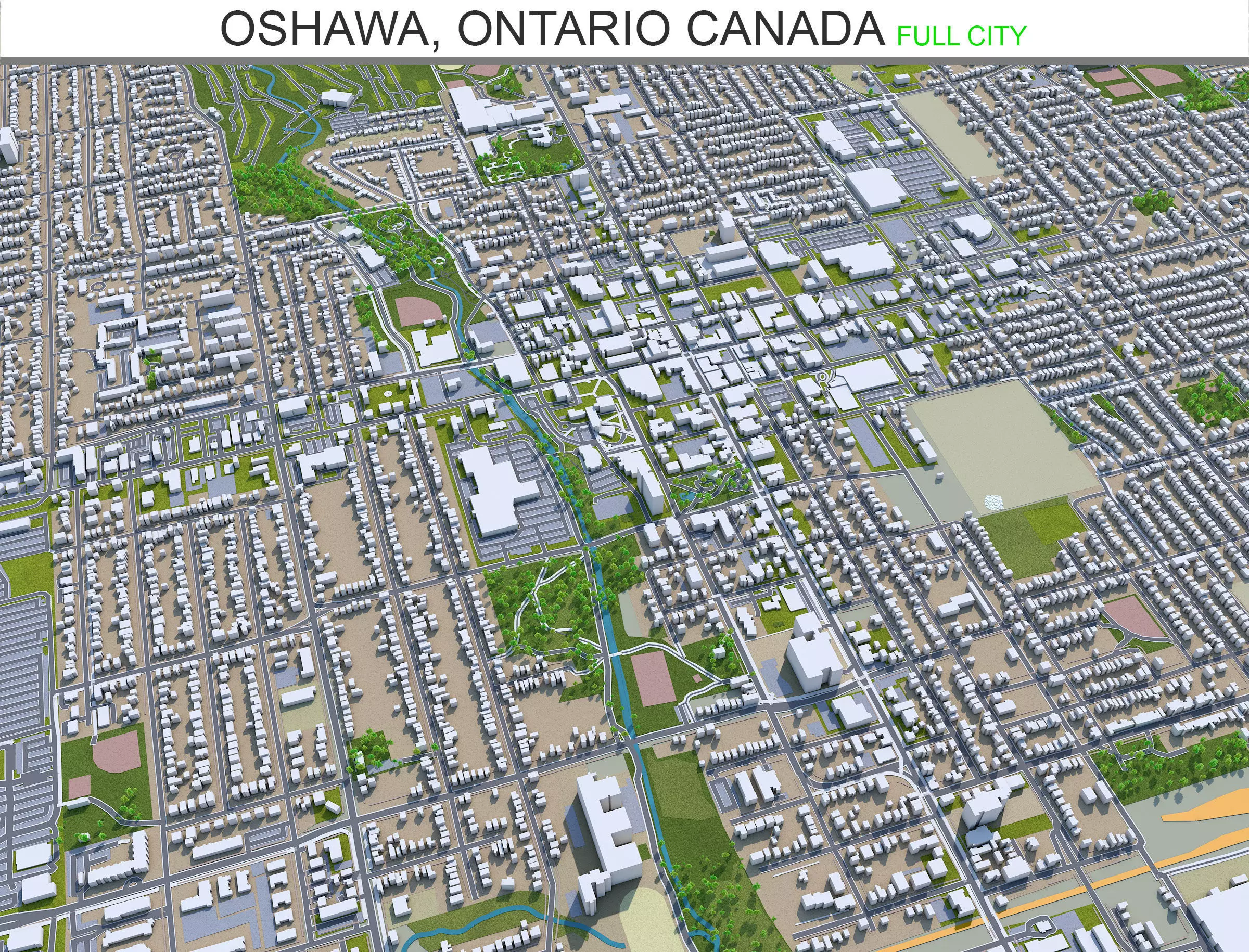 Oshawa Ontario Canada 30km Low-poly 3D model