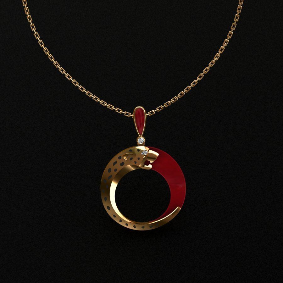 Pendant emerald jade on gold chain 3D print model_4