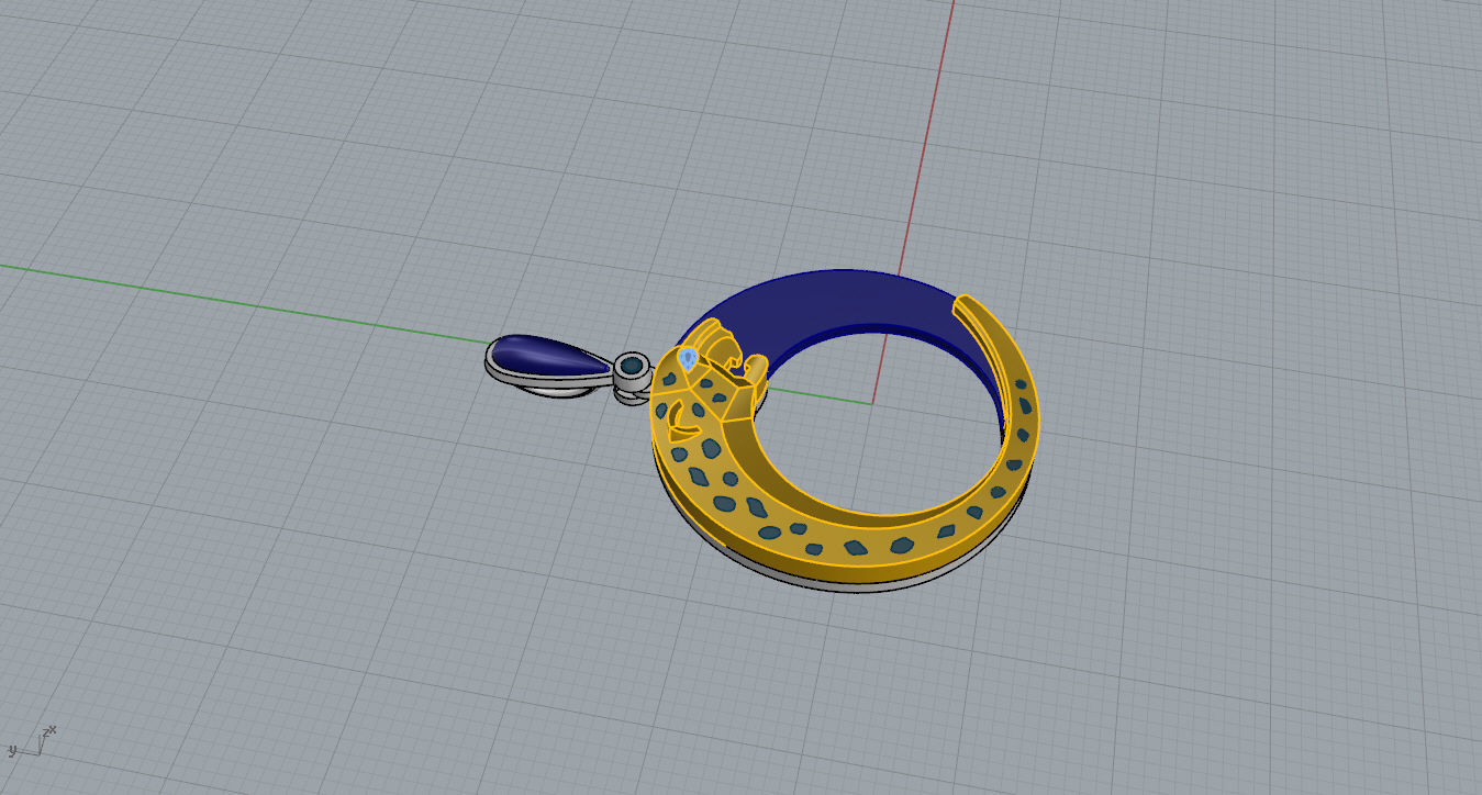 Pendant emerald jade on gold chain 3D print model_16