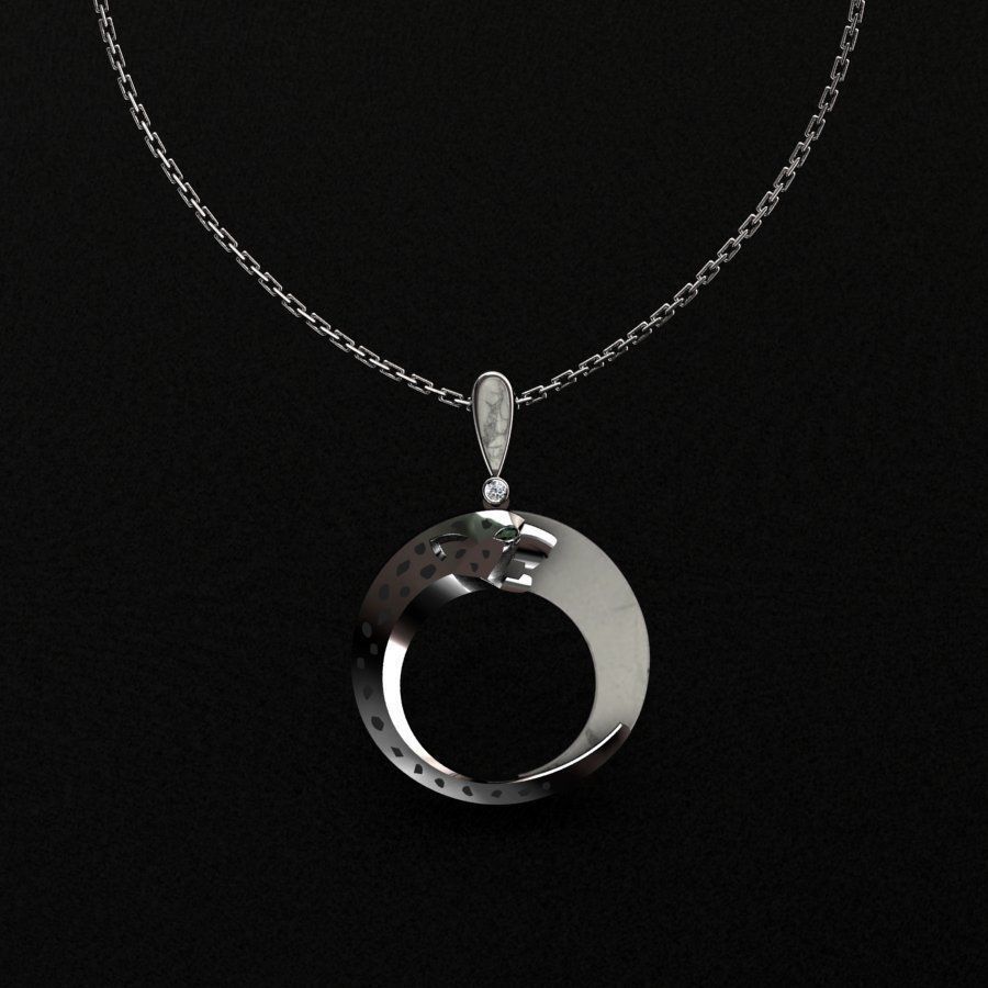 Pendant emerald jade on gold chain 3D print model_1