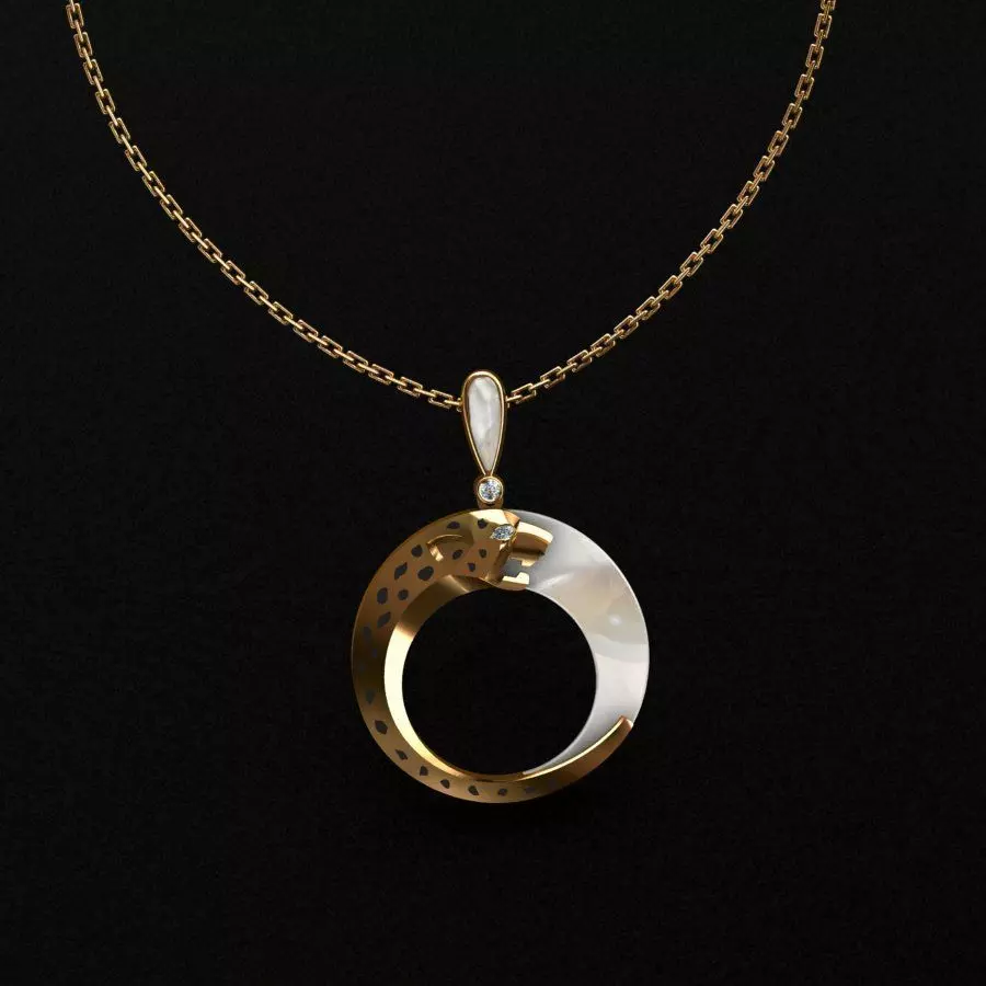 Pendant emerald jade on gold chain 3D print model_0