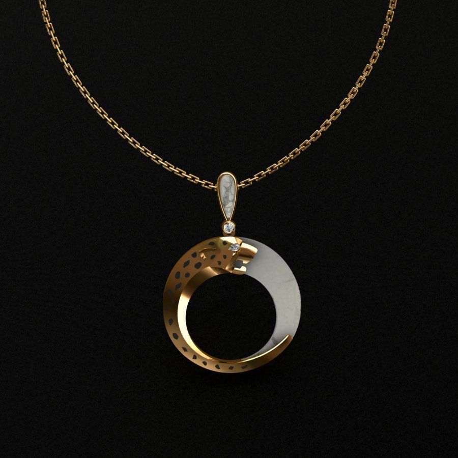 Pendant emerald jade on gold chain 3D print model_6