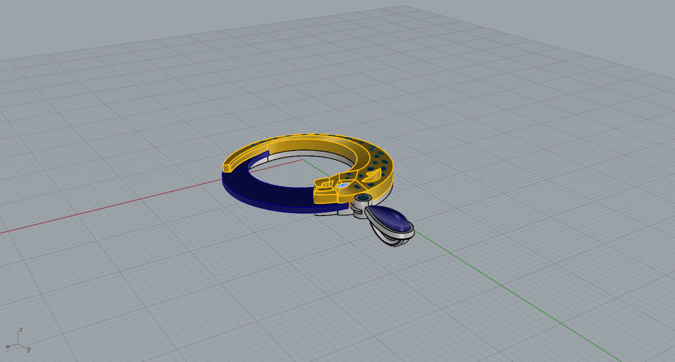 Pendant emerald jade on gold chain 3D print model_15