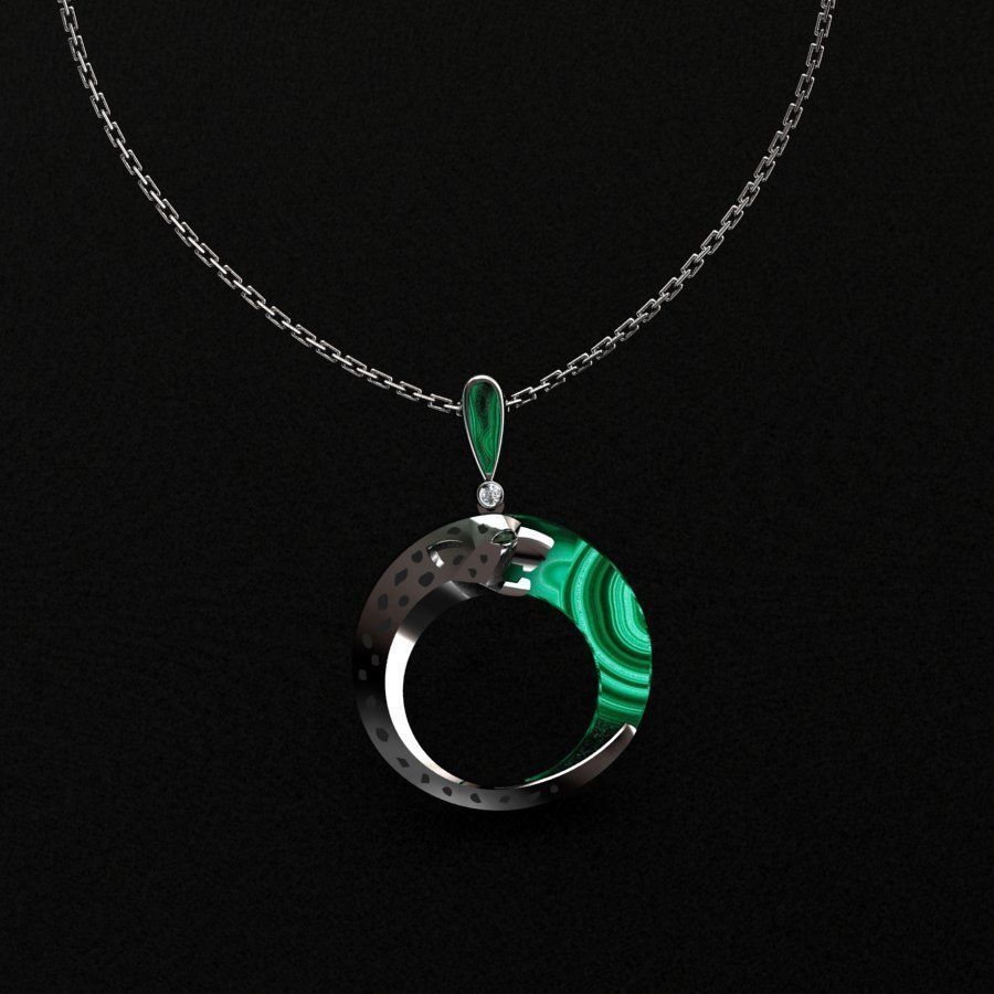 Pendant emerald jade on gold chain 3D print model_7