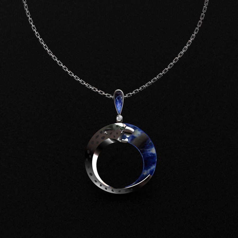 Pendant emerald jade on gold chain 3D print model_3