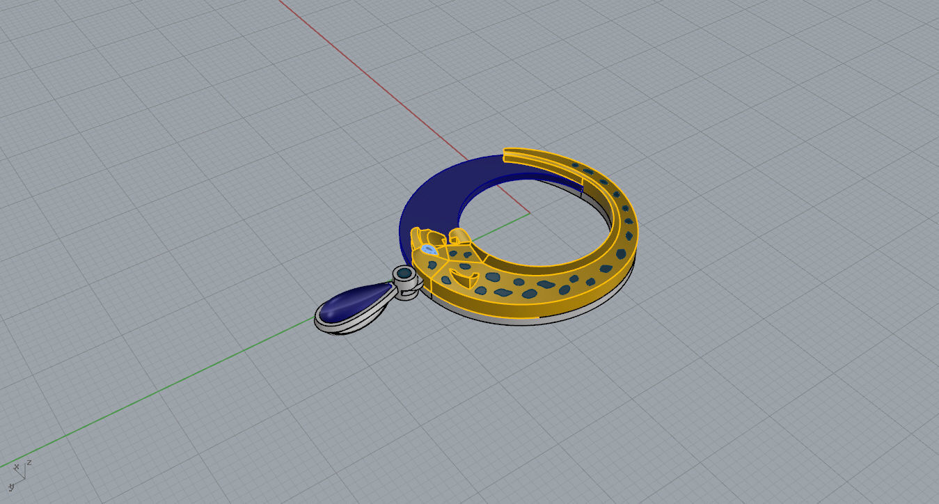 Pendant emerald jade on gold chain 3D print model_17