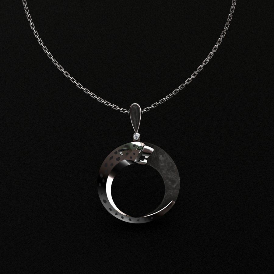 Pendant emerald jade on gold chain 3D print model_9