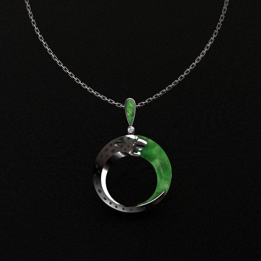 Pendant emerald jade on gold chain 3D print model_5