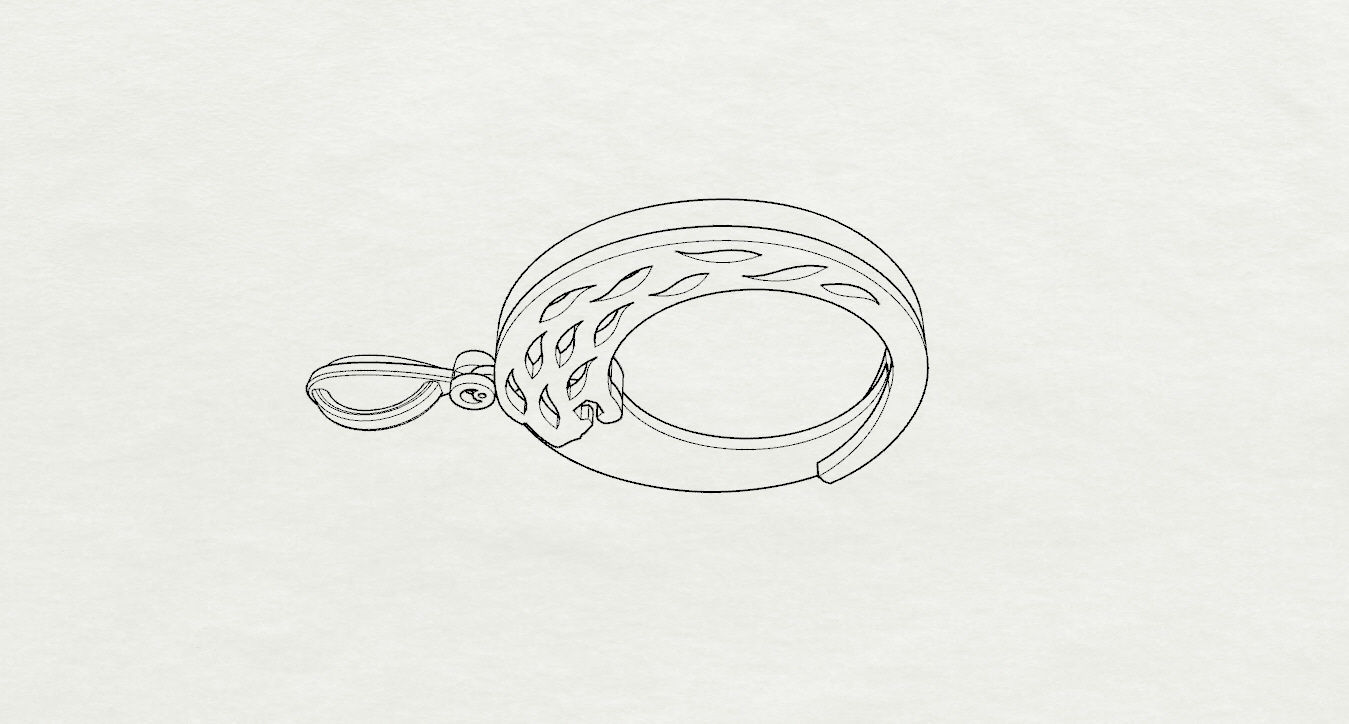 Pendant emerald jade on gold chain 3D print model_24