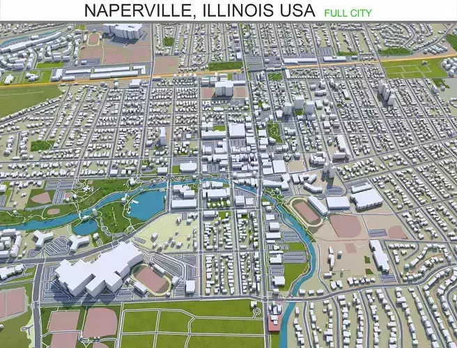 Naperville Illinois USA 30km Low-poly 3D model