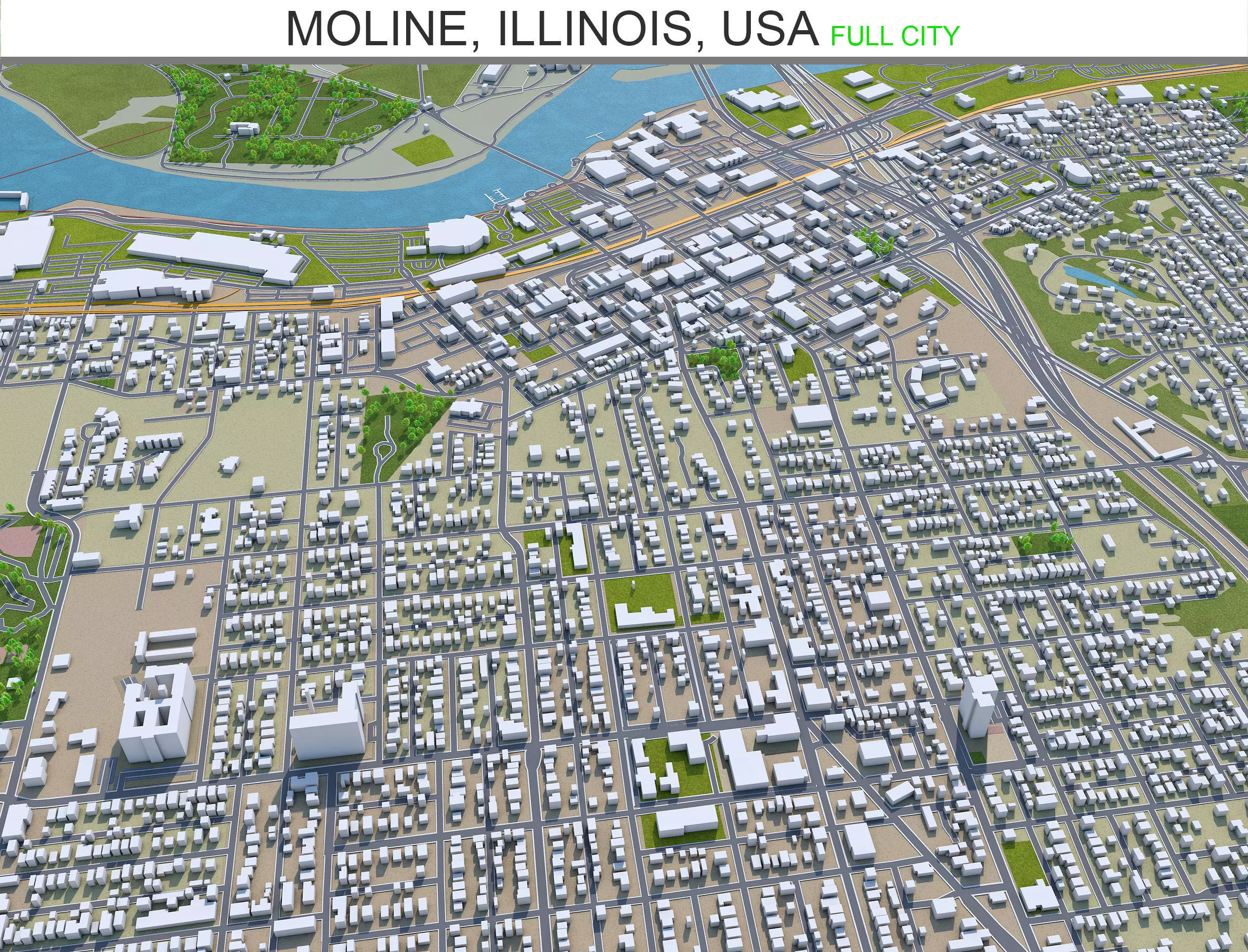 Moline Illinois USA 20km Low-poly 3D model