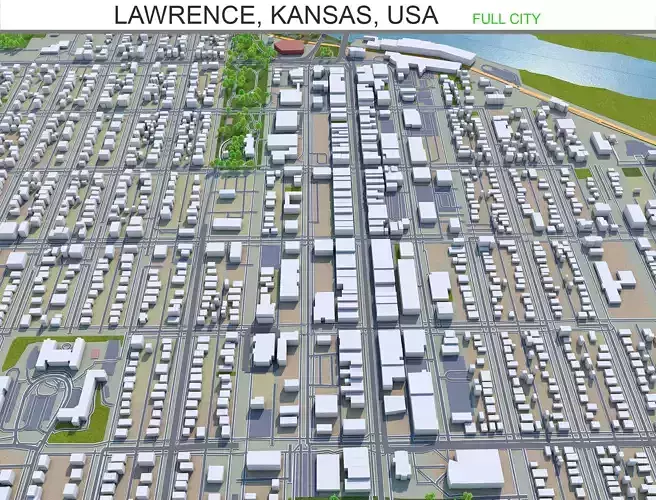 Lawrence Kansas USA 30km Low-poly 3D model