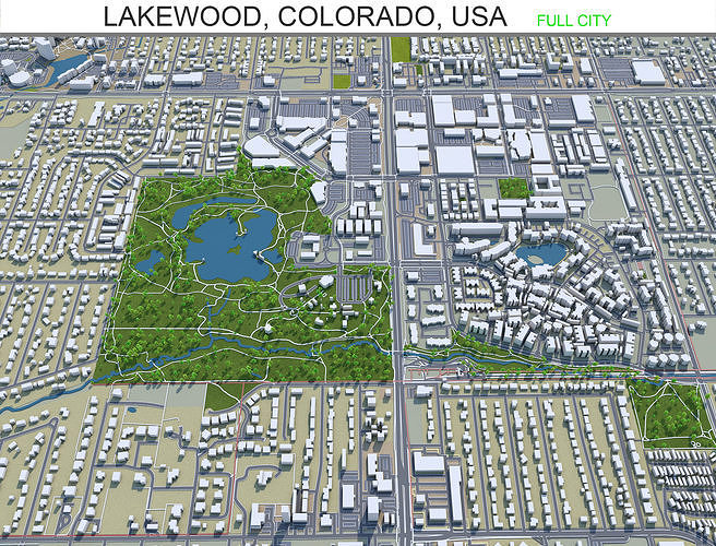Lakewood Colorado USA 30km Low-poly 3D model