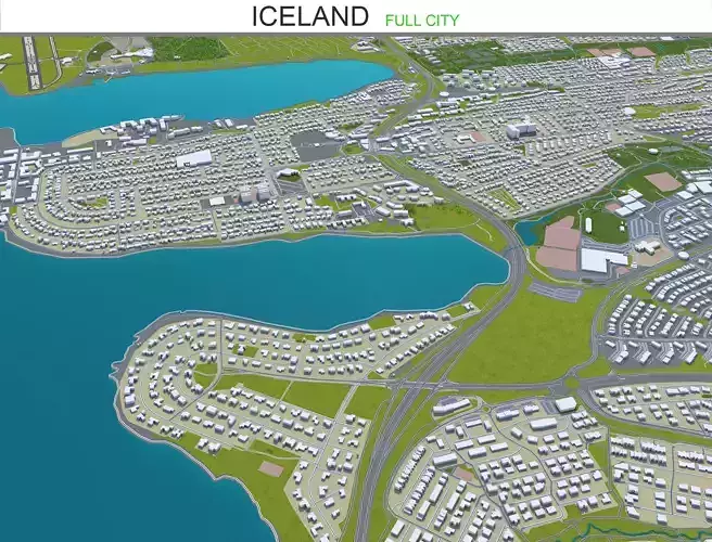 Iceland Country 1400km Low-poly 3D model