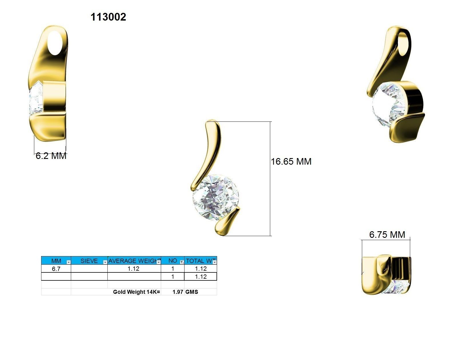 Women solitaire pendant 3dm stl render detail 3D print model_9