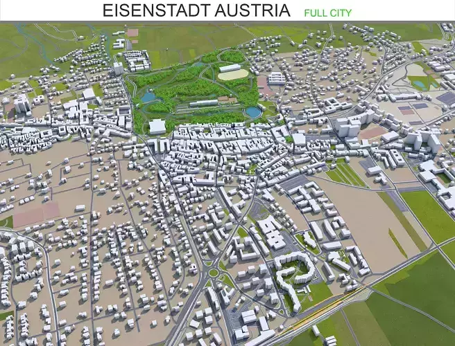 Eisenstadt Austria 15km Low-poly 3D model