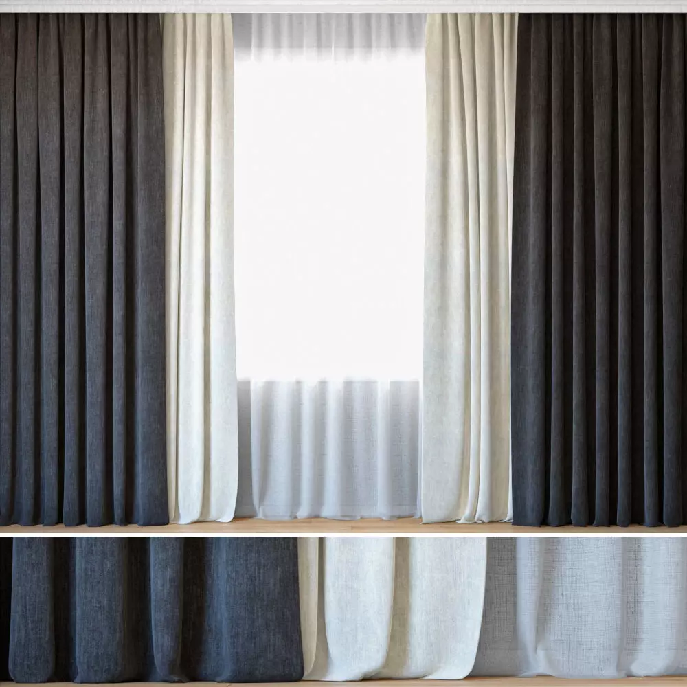 Curtains 11 Curtains with Tulle Ovington Grey and White 3D model
