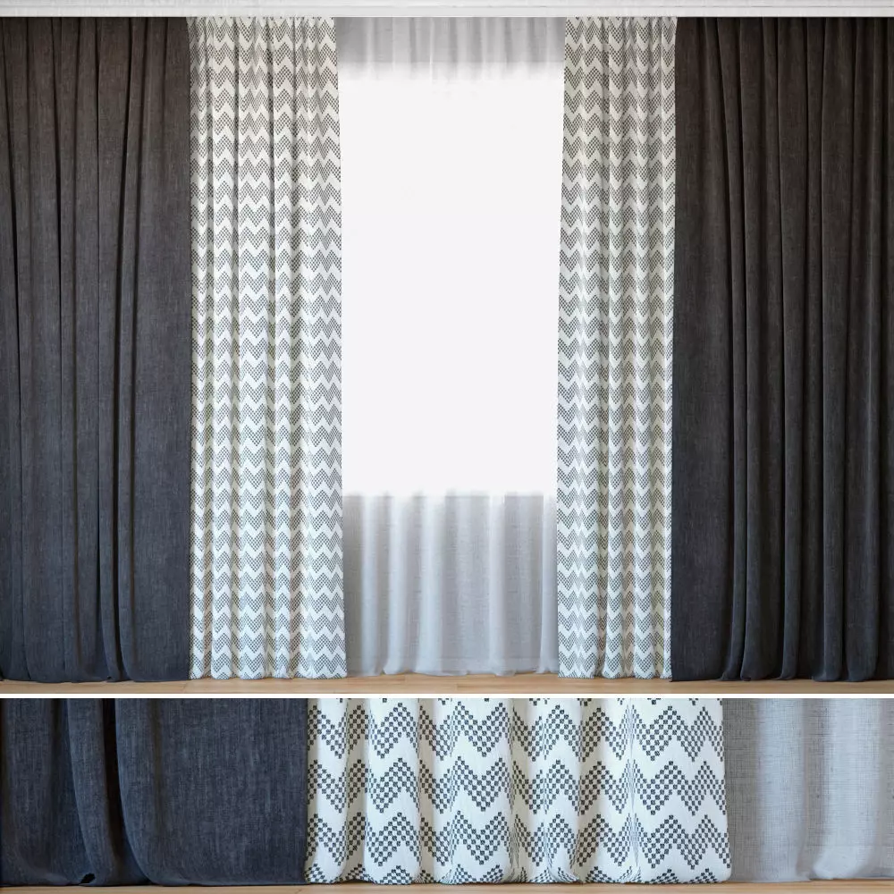 Curtains 39 Curtains with Tulle Reilly Grey Chevron 3D model