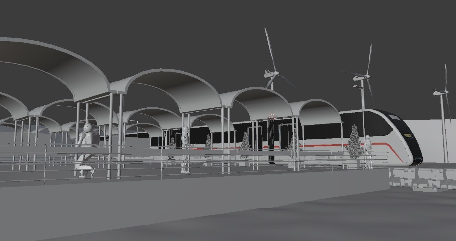 Sci Fi Train Station Low-poly 3D model_3