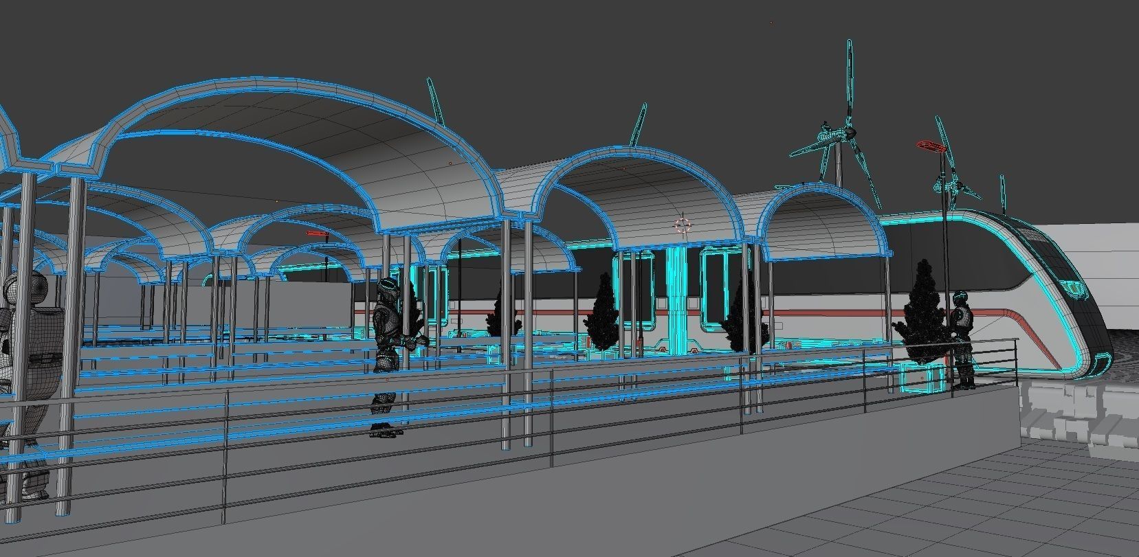 Sci Fi Train Station Low-poly 3D model_5