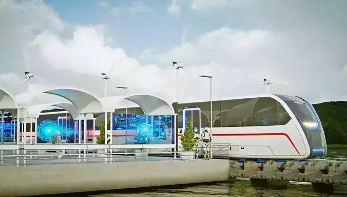 Sci Fi Train Station Low-poly 3D model