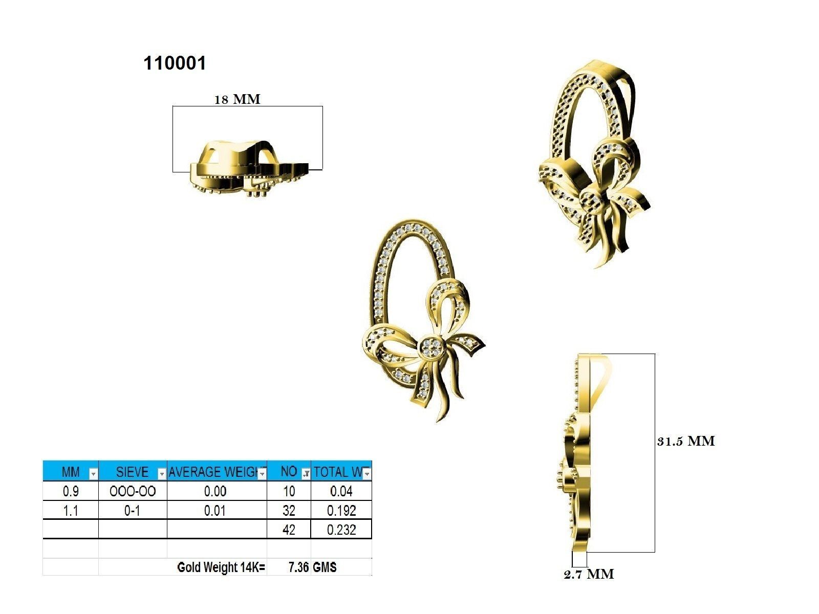 Women bow pendant 3dm stl render detail 3D print model_8