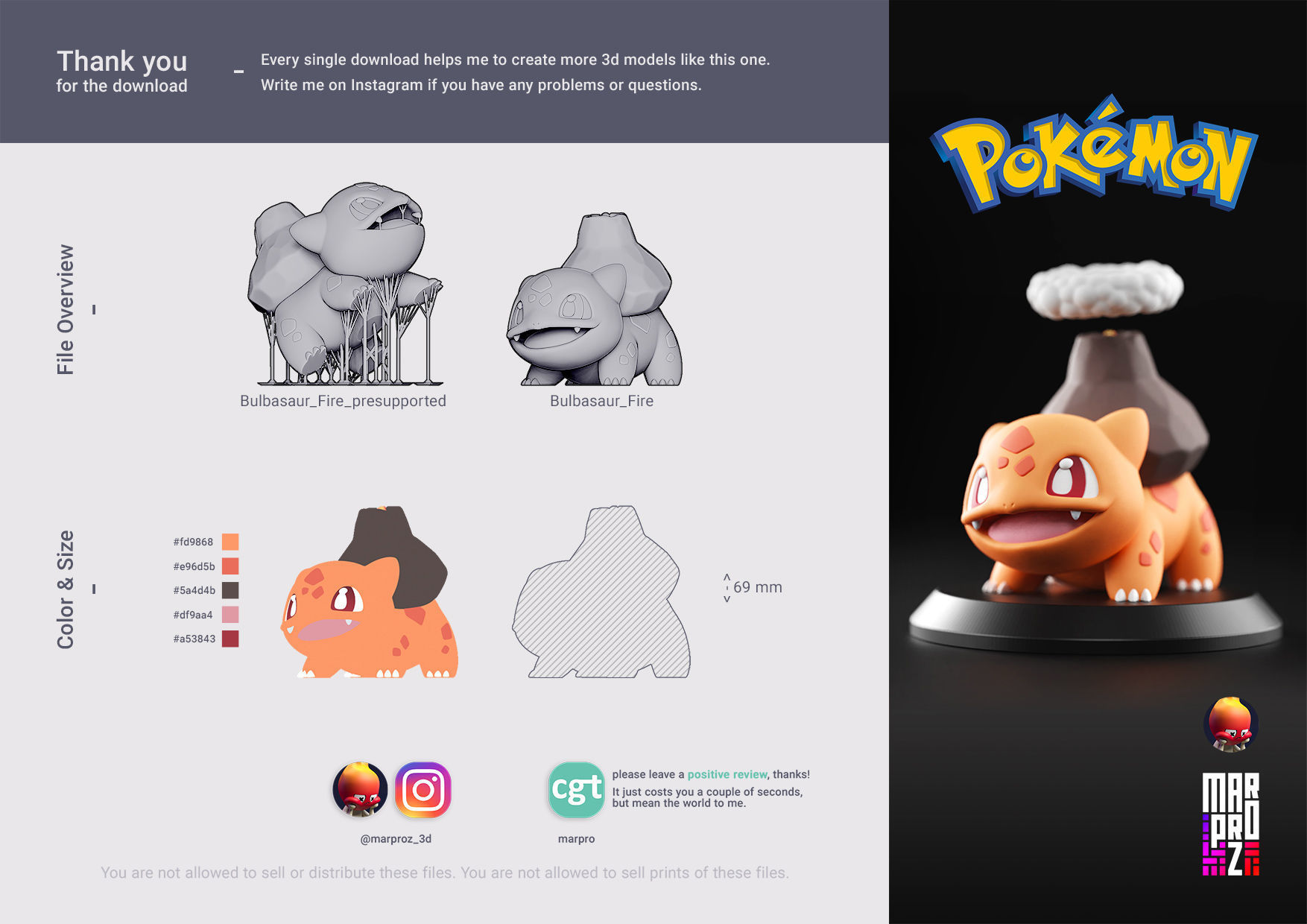 Pokemon - Fire Bulbasaur 3D print model_1