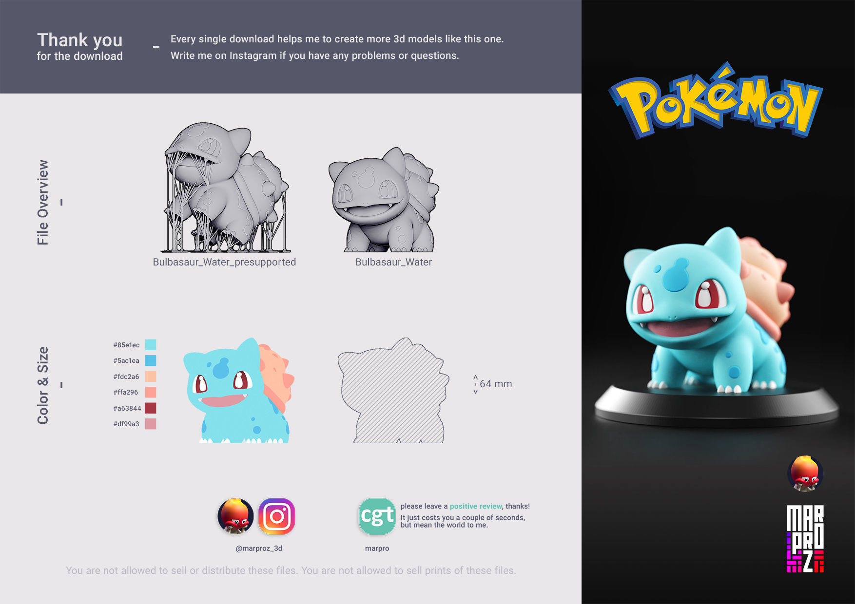 Pokemon - Water Bulbasaur 3D print model_1